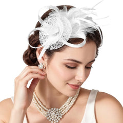 Fascinator with Faux Flower and Feathers