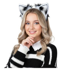 Black and White Furry Animal Ears