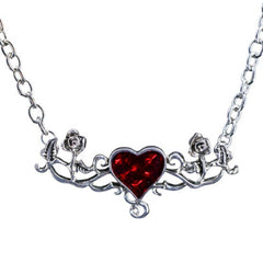Rose Necklace with Heart Pendant
