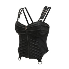 Ribbed Corset Top with Zipper and Straps