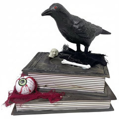 8.7" Animated Crow On Stack of Books Prop