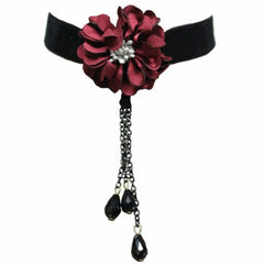 Delicate Dark Red Flower Velvet Black Choker