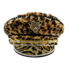 Glam Leopard Print Furry Gemstone Hat