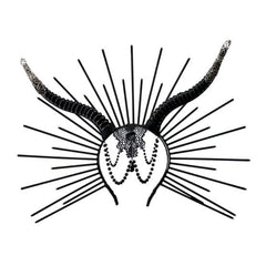 Gothic Horn Halo Headband with Black Gem Stone with Chain