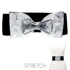 Silver Bow Black Stretch Belt