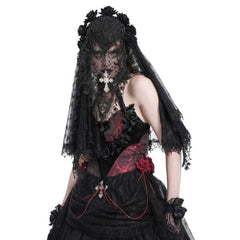 Victorian Beaded Lace Black Rose Veil