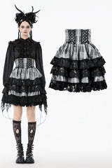 Noir Lolita Black and White High Waisted Tiered Skirt