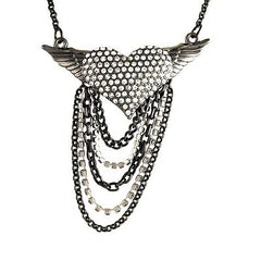 Rhinestones Heart with Wings Necklace