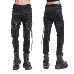 Shiny Black Side Laced Punk Buckle Pants