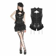 Gothic Black Lace Trim Tie-Up Sexy Top