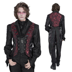 Victorian Goth Dark Red Rose Print Men's Tailcoat Vest