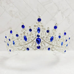 Ice Queen Silver Tiara with Royal Navy Blue Rhinestones