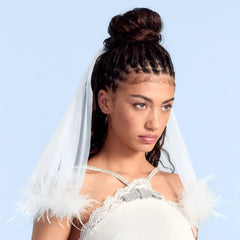 Feathered Tulle Bridal Veil