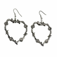 Rose Barbed Wire Heart Shaped Earrings