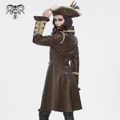 Brown Faux Leather Beige Trim Pirate Waistcoat