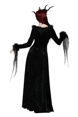 Black Velvet Long Feather Trim Dress