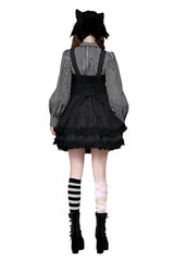 Black Striped Double Breasted Ruffle Dress