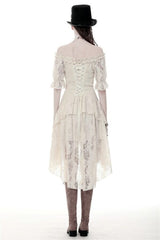 Steampunk Ivory High-Low Dress with Lace Overlay