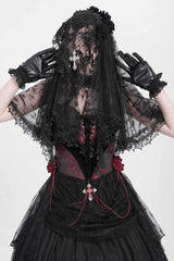 Victorian Beaded Lace Black Rose Veil