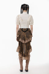 Victorian Women's Cream Short Sleeved Ruffled Shirt