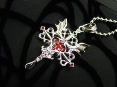 Cross Necklace with Heart Wings