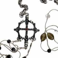 Six Chain Beaded Cross Necklace