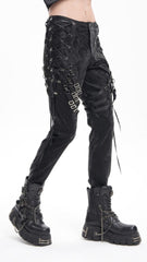 Shiny Black Side Laced Punk Buckle Pants