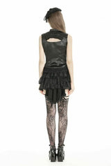Gothic Black Lace Trim Tie-Up Sexy Top