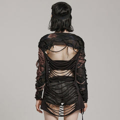 Wasteland Brown and Black Distressed Cutout Top
