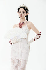 Elegant White Rose Lace Fan