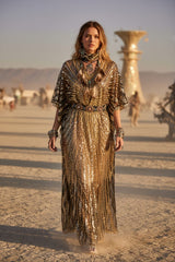 Gold and Black Sequin Kaftan Dress