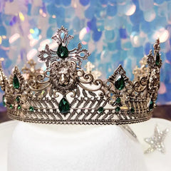 Silver Lion Crown with Forest Green Rhinestones
