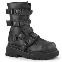 Demonia Renegade-55 Tiered Platform Strappy Calf High Boot