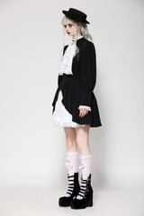 Gothic Black & White Victorian Puff Sleeve Dress