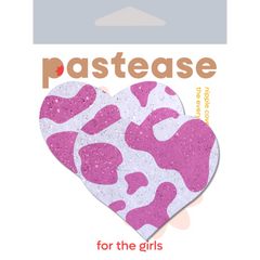 Love: Pink Cow Print Glitter Velvet Nipple Pasties