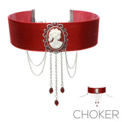 Cameo Red Choker with Dangling Chains
