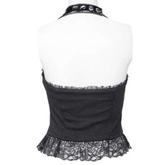 Black Pleather Lace Halter Corset