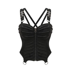 Ribbed Corset Top with Zipper and Straps
