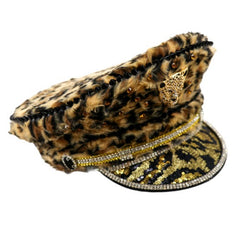 Glam Leopard Print Furry Gemstone Hat