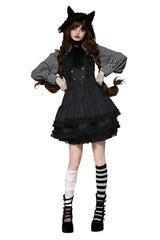 Black Striped Double Breasted Ruffle Dress