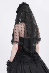Victorian Beaded Lace Black Rose Veil