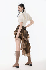Victorian Women's Cream Short Sleeved Ruffled Shirt