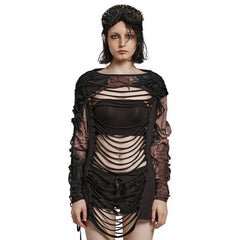 Wasteland Brown and Black Distressed Cutout Top