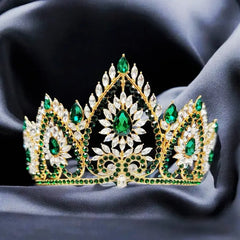 Victorian Elegant Gold Crown with Clear and Green Gems
