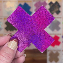 Plus X: Pink Holographic Cross Nipple Pasties
