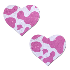 Love: Pink Cow Print Glitter Velvet Nipple Pasties