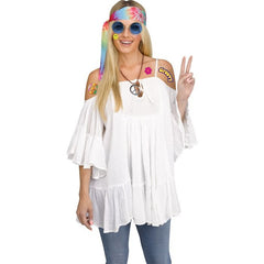 Instant Hippie Kit w/ Tie Dye Headband, Glasses, Peace Sign Necklace, & Tattoos