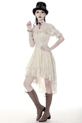 Steampunk Ivory High-Low Dress with Lace Overlay