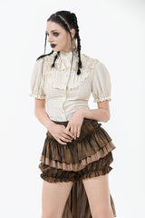 Victorian Women's Cream Short Sleeved Ruffled Shirt