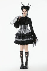 Noir Lolita Black and White High Waisted Tiered Skirt